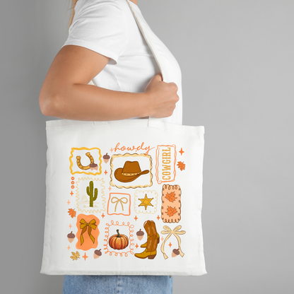 Autumn Cowgirl Tote Bag – Western Fall Vibes | Long Handle | Howdy
