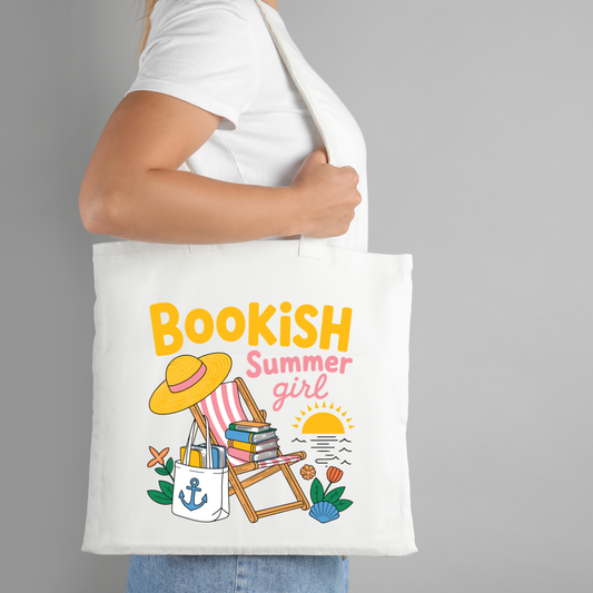 Bookish Summer Girl Tote Bag | Long Handle