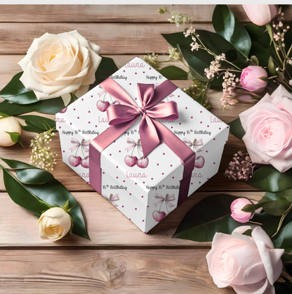 Personalised Birthday Cherries Wrapping Paper - A3 sheets