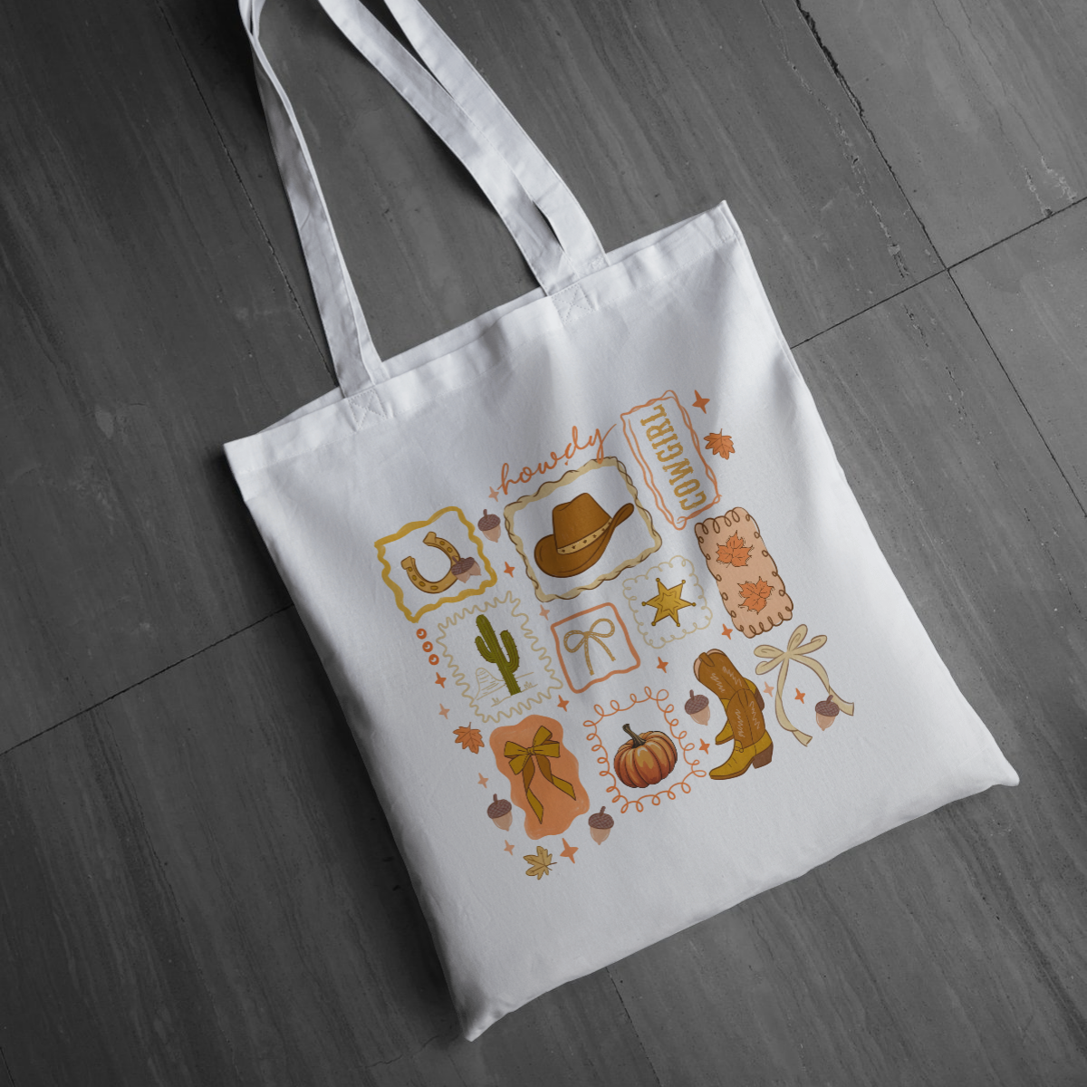 Autumn Cowgirl Tote Bag – Western Fall Vibes | Long Handle | Howdy