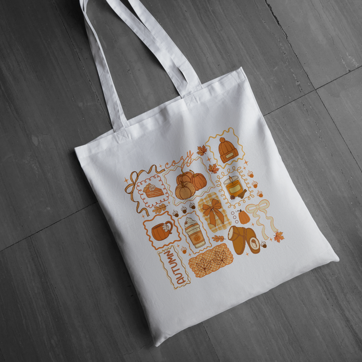 Cozy Autumn/Fall themed Tote Bag - Pumpkin, Candles, Coffee