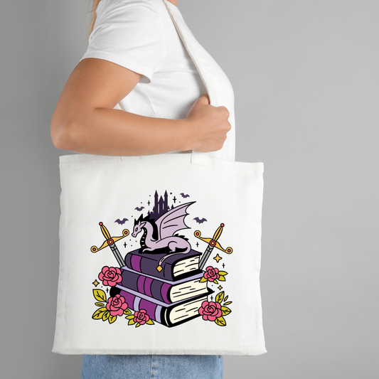 Fantasy Dragon Bookish Tote Bag | Long Handle