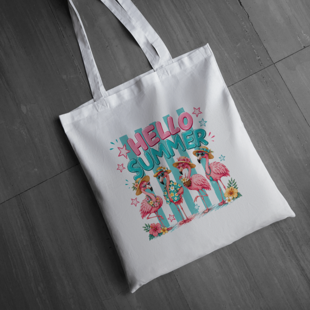 Hello Summer Famingo Tote Bag | Long Handle