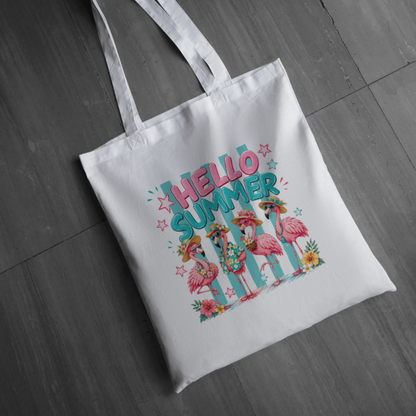 Hello Summer Famingo Tote Bag | Long Handle