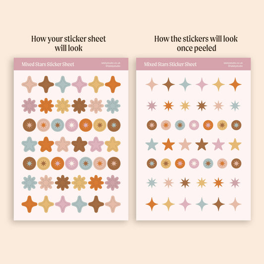 Mixed Stars Sticker Sheets | Junk Journal Paper Stickers
