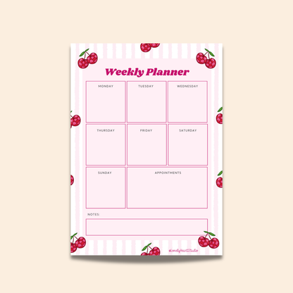 Cherry Weekly Planner Pad | A5 Desk Organiser with Notes & Appointments