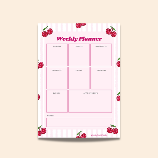 Cherry Weekly Planner Pad | A5 Desk Organiser with Notes & Appointments