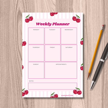 Cherry Weekly Planner Pad | A5 Desk Organiser with Notes & Appointments