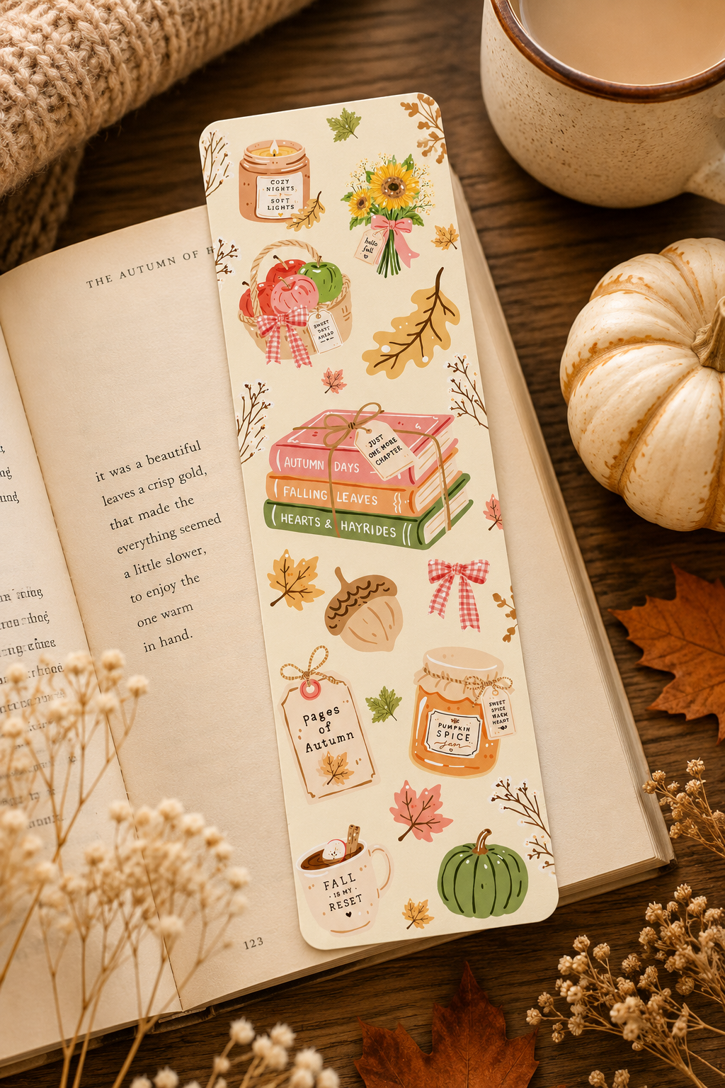 Cosy Autumn Linen finish Bookmark