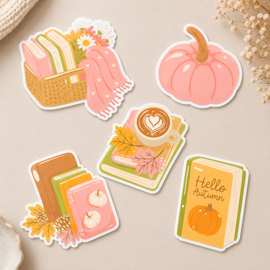 Cosy Autumn Bookish Sticker Pack - 5 Die Cut Stickers included