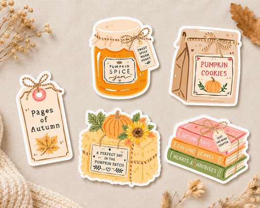 Pastel Autumn Pumpkin Sticker Pack - 5 Die Cut Stickers included