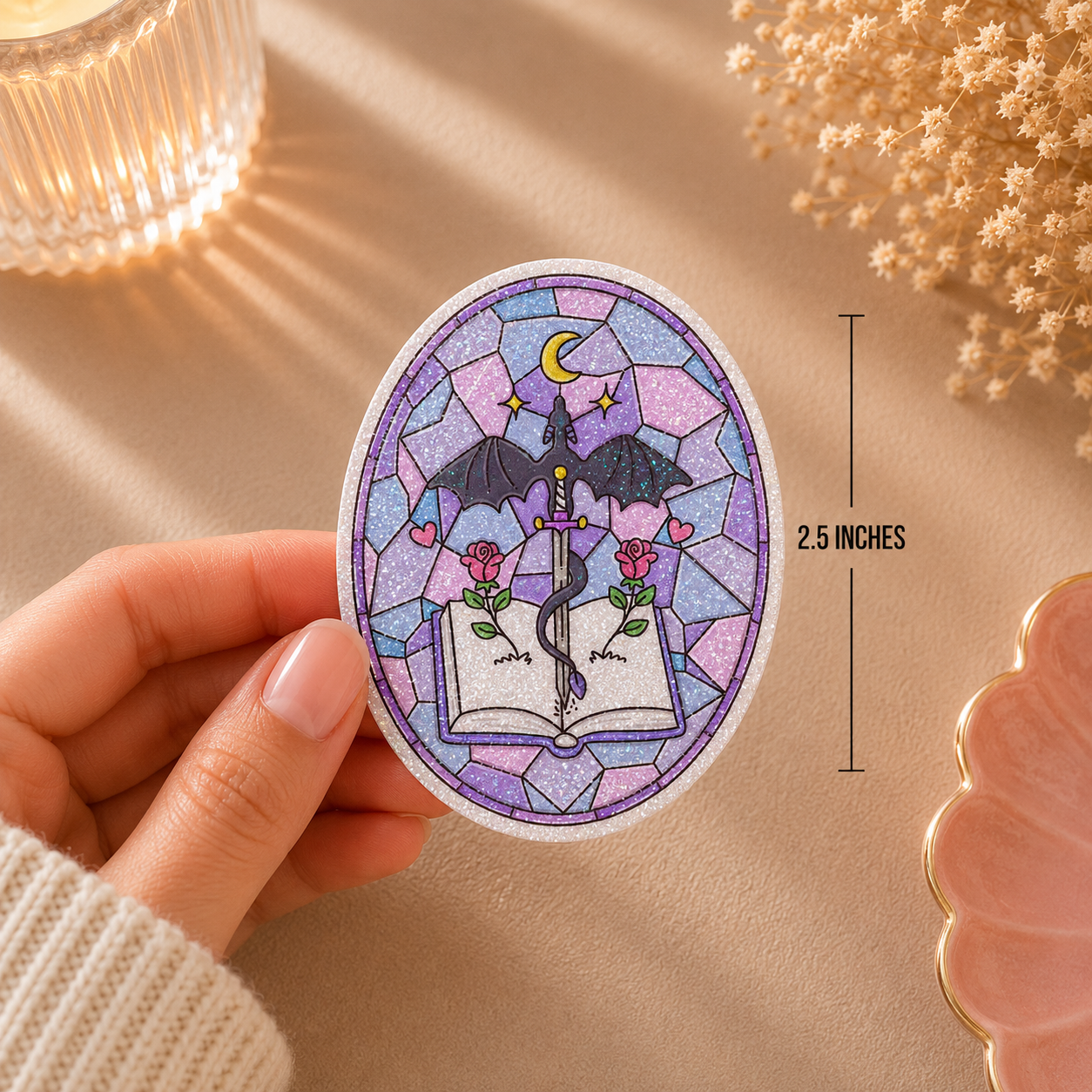 Fantasy Dragon Window Glitter Finish Die Cut Sticker