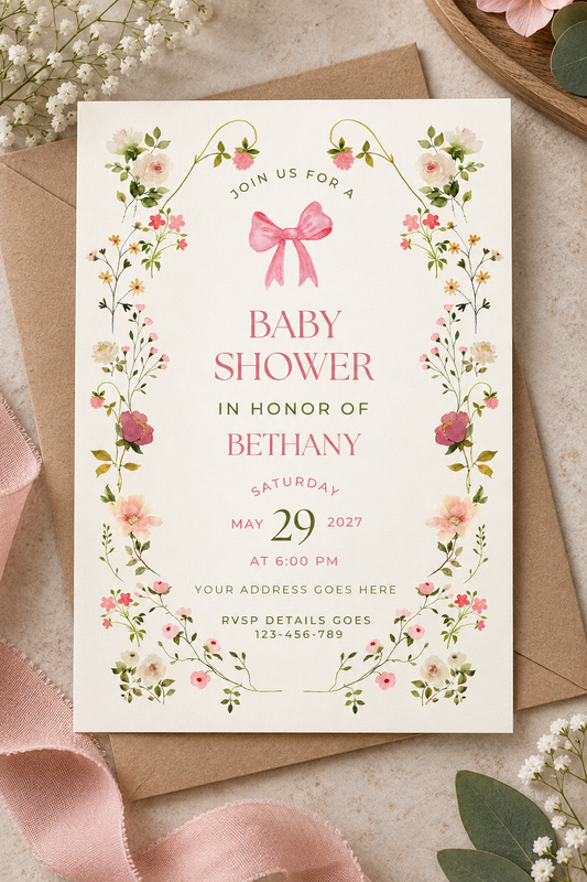 Personalised Blush Floral Baby Shower Invitations