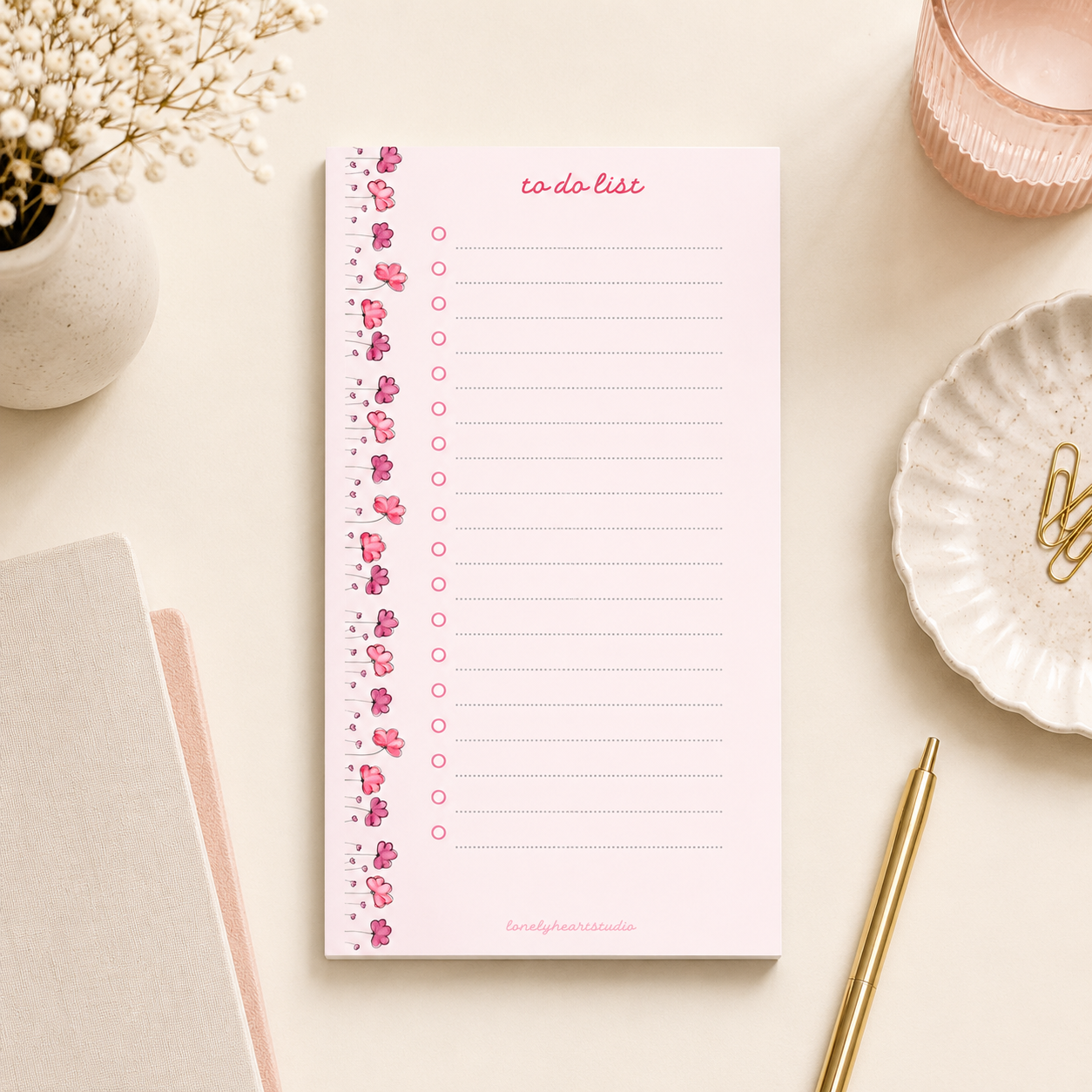 Floral Pink - To Do Notepad
