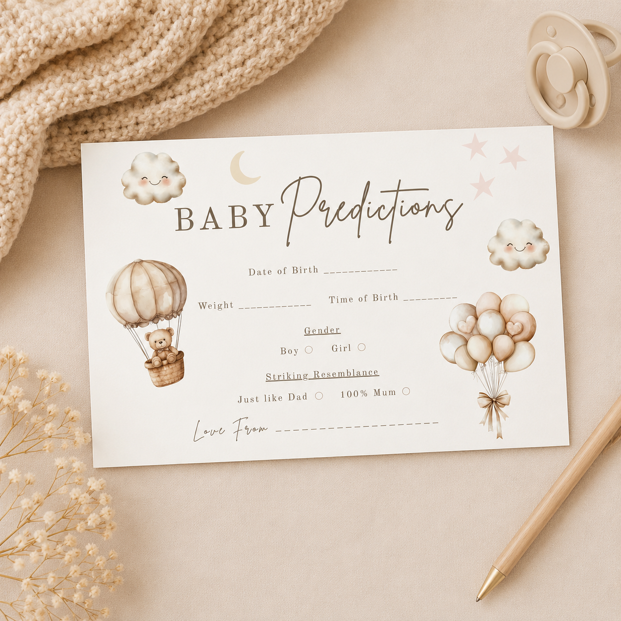 Baby Predictions cards - Baby Shower Game, Neutral themed