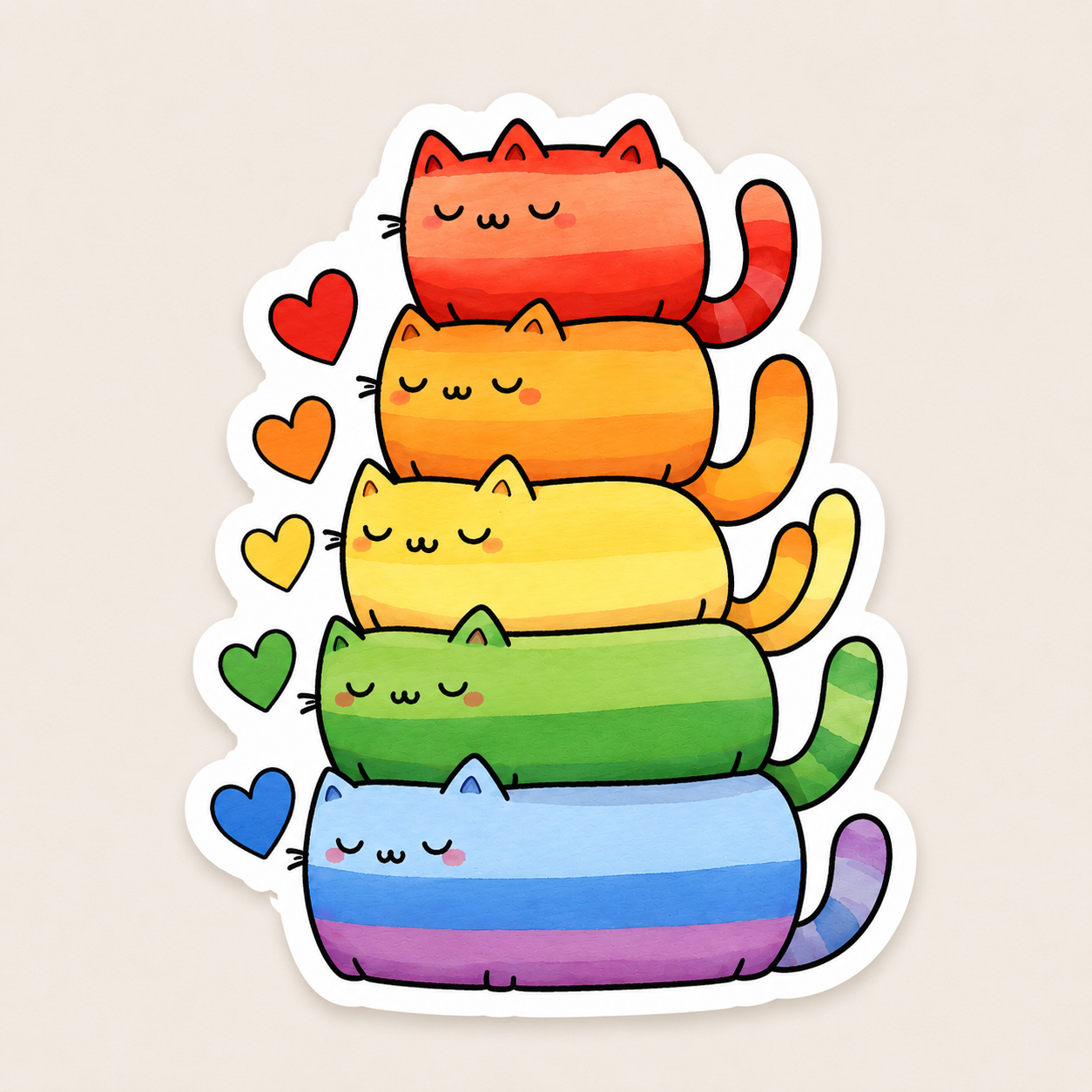 Rainbow Pride stack of Cats Sticker