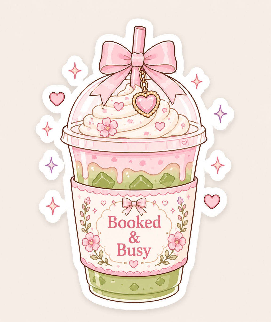 Booked & Busy Matcha Sticker