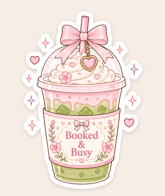 Booked & Busy Matcha Sticker