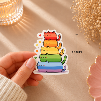 Rainbow Pride stack of Cats Matte Finish Die Cut Sticker