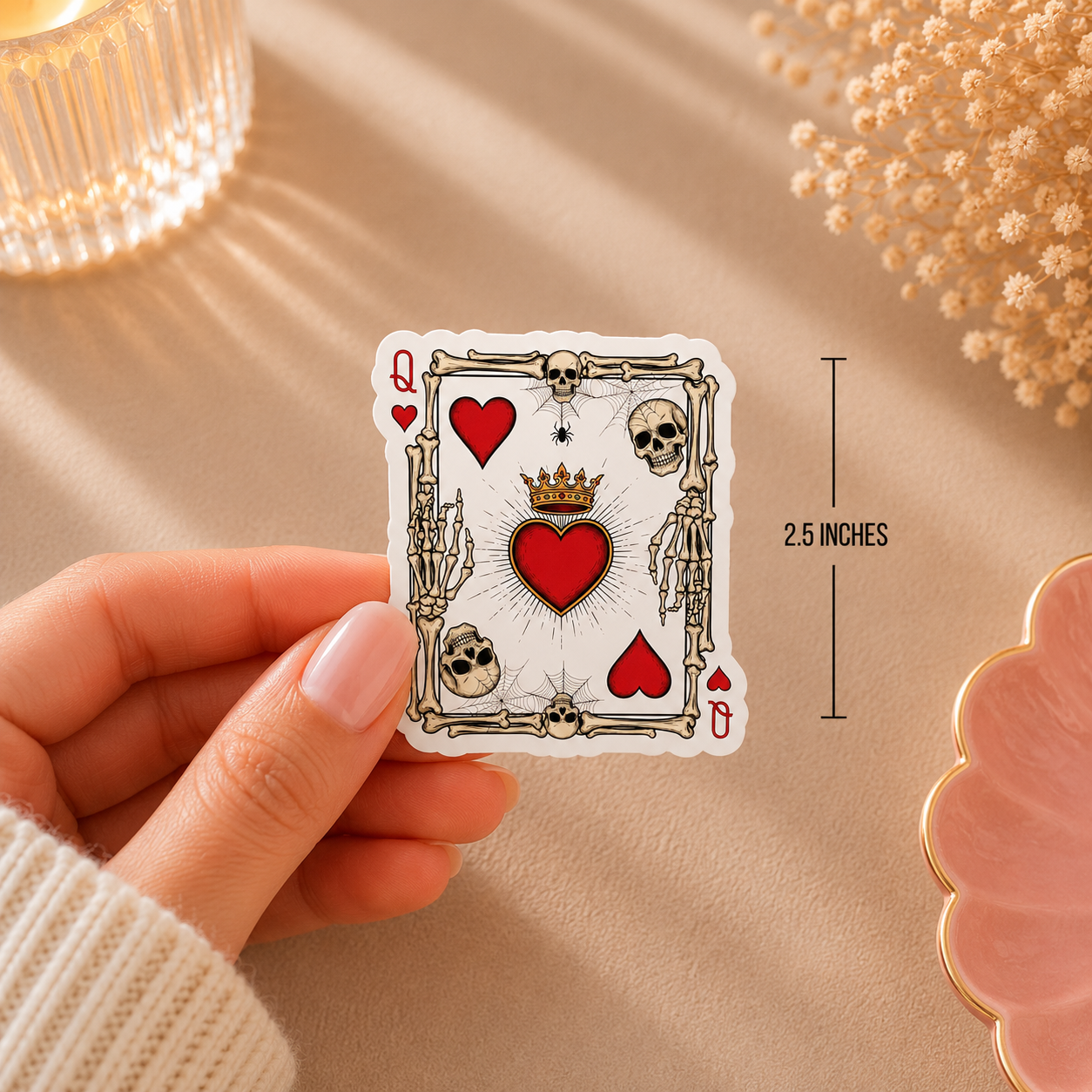 Skull Queen of Hearts Gloss Finish Die Cut Sticker