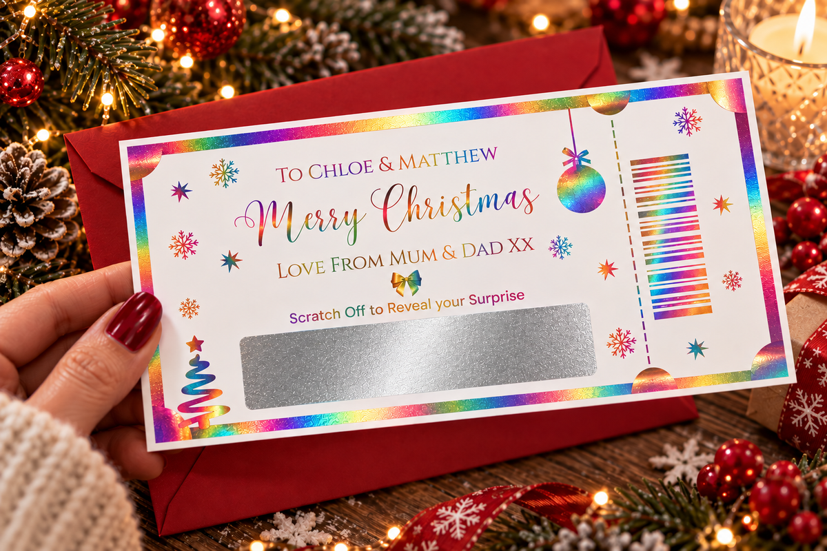 🎄 Personalised Christmas Scratch-Off Surprise Foiled Ticket