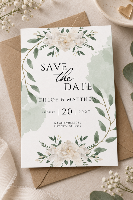 Botanical Save the Date Wedding Cards | Personalised 5×7"