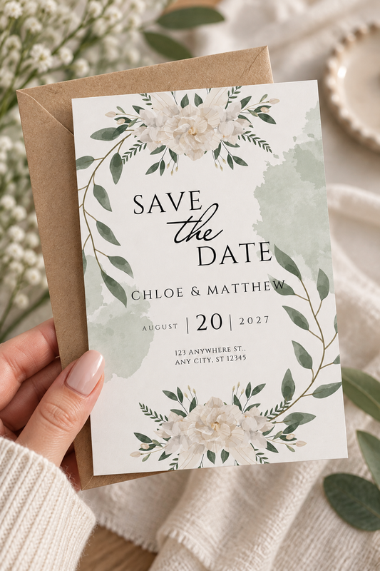 Botanical Save the Date Wedding Cards | Personalised 5×7"