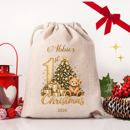 Personalised Medium Christmas Sack – My First Christmas with Date