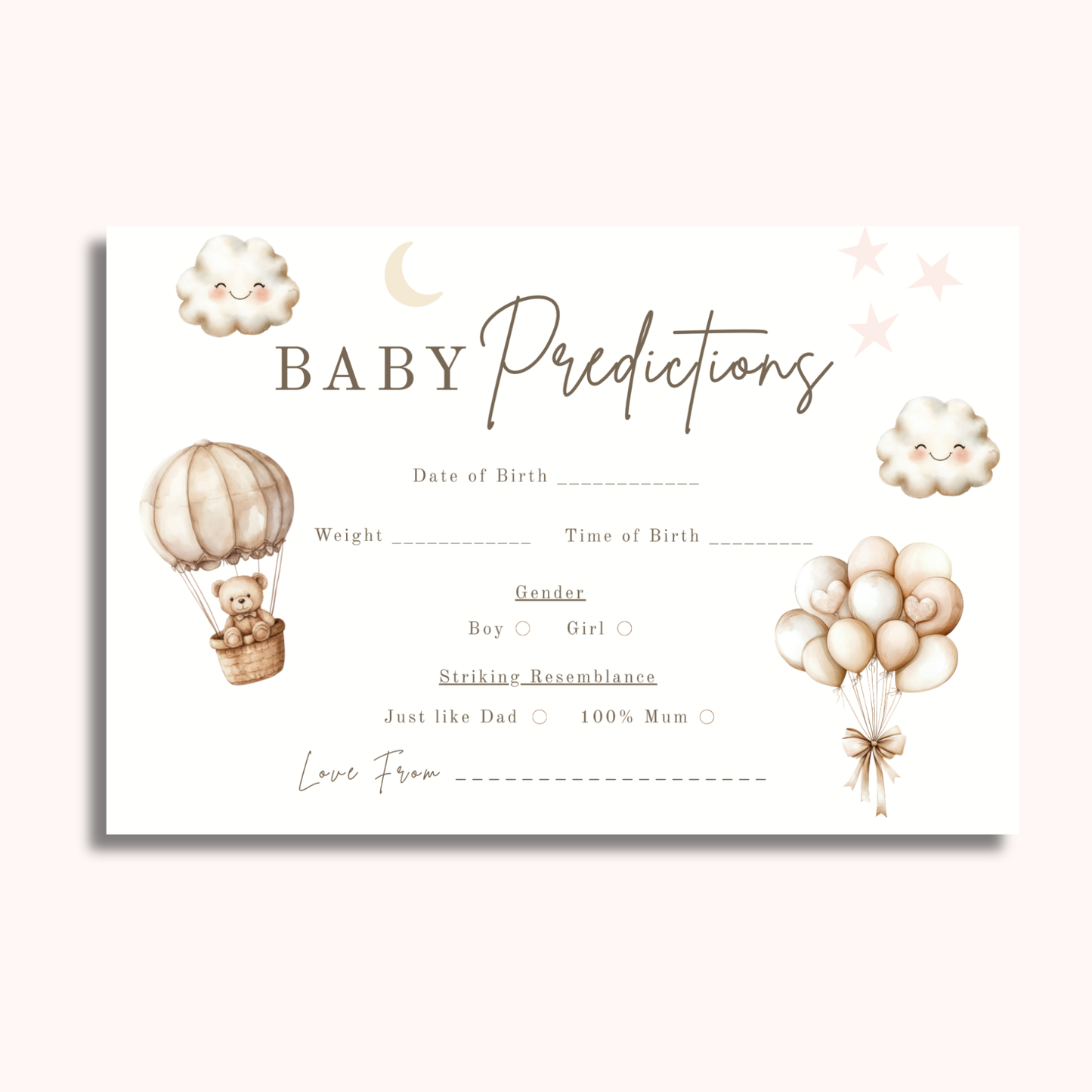 Baby Predictions cards - Baby Shower Game, Neutral themed