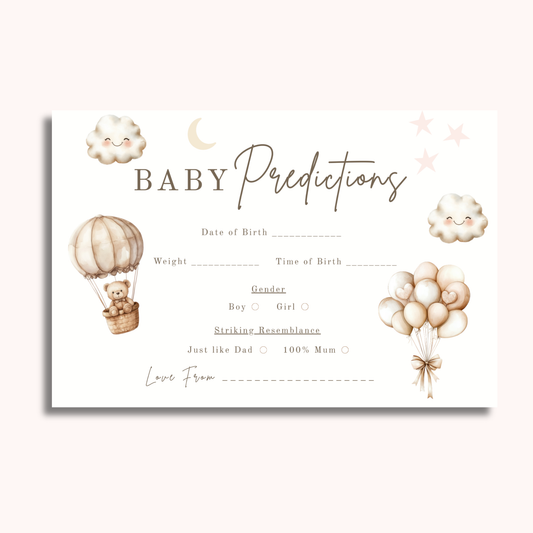 Baby Predictions cards - Baby Shower Game, Neutral themed