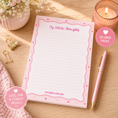 Delulu Notepad | 50 Page Funny A5 Lined Memo Pad