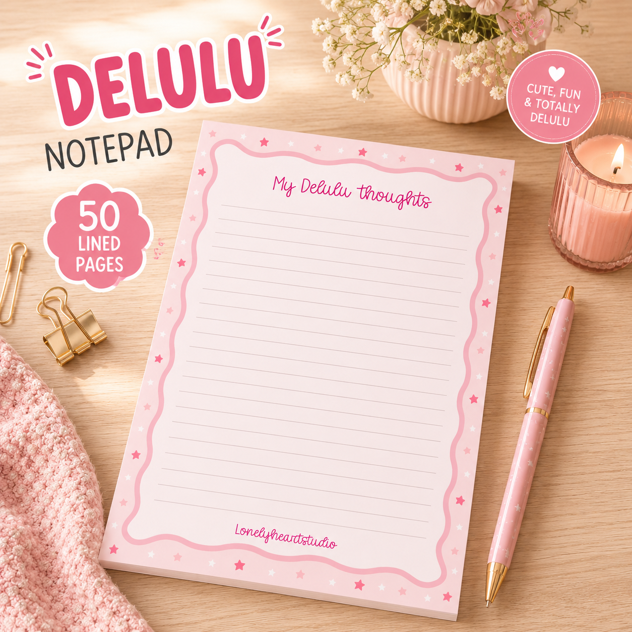 Delulu Notepad | 50 Page Funny A5 Lined Memo Pad