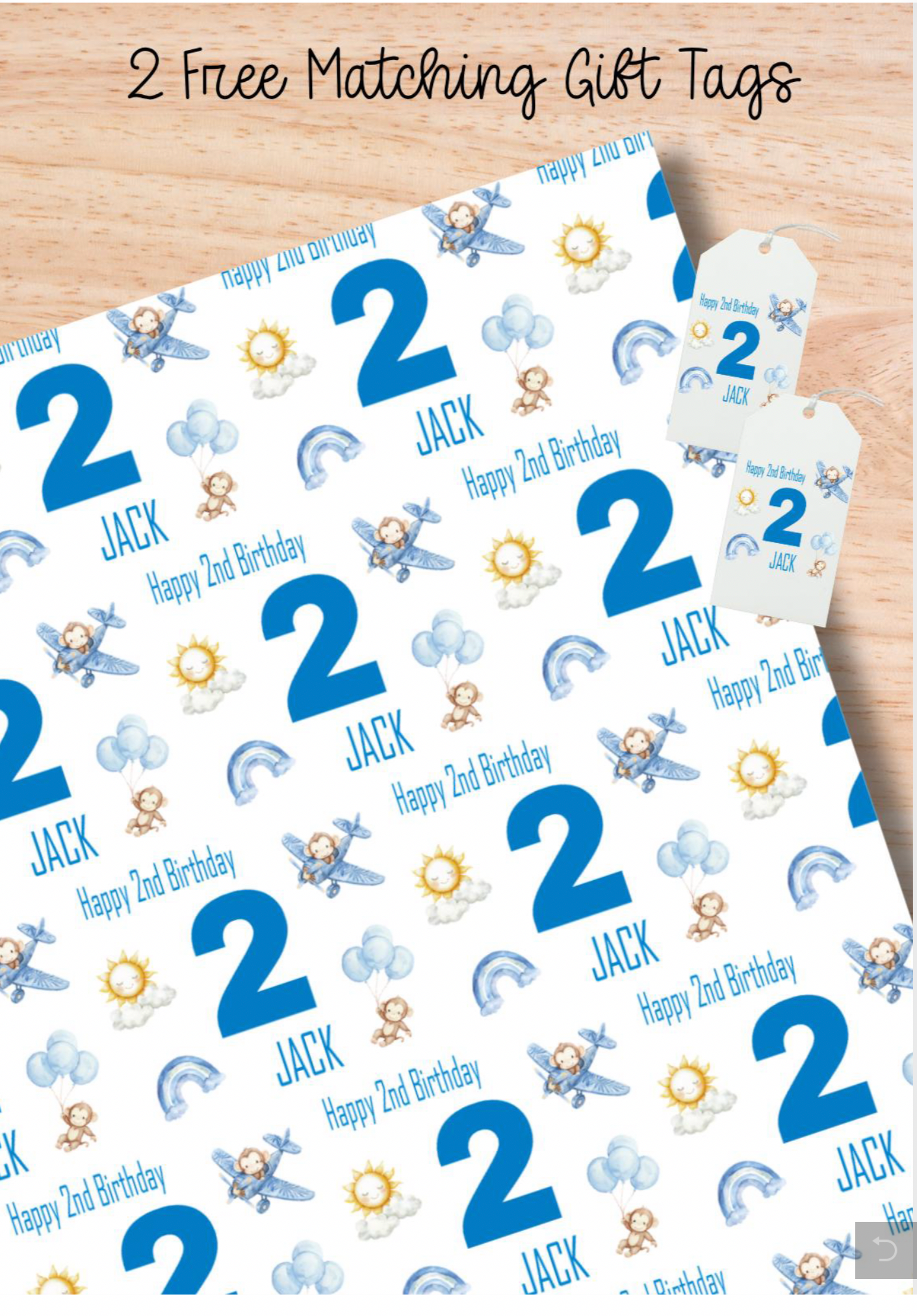 Personalised Birthday Wrapping Paper for Boys - A3 Blue Aeroplane Birthday Paper