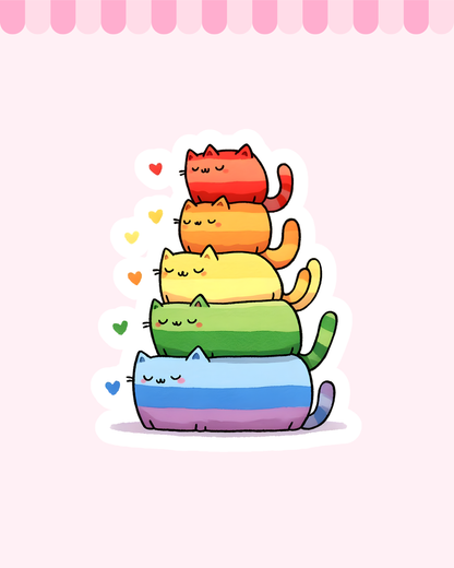 Rainbow Pride stack of Cats Matte Finish Die Cut Sticker