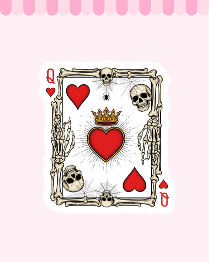 Skull Queen of Hearts Gloss Finish Die Cut Sticker