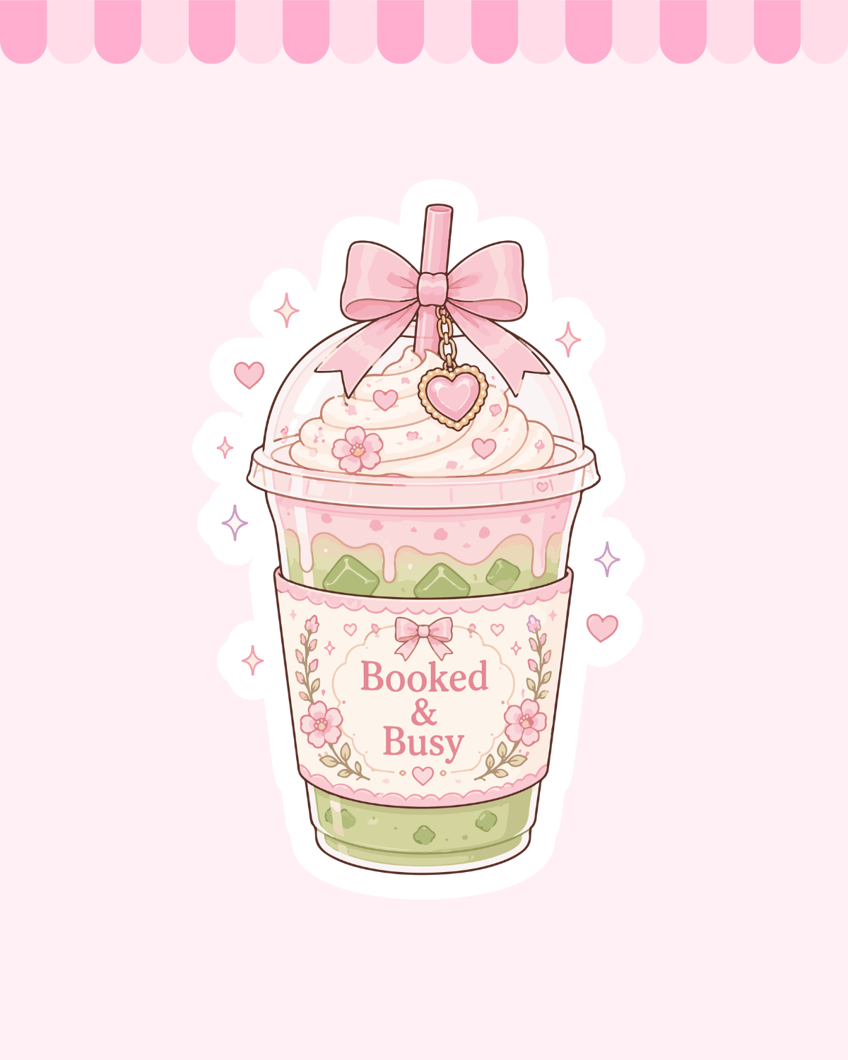 Booked & Busy Matcha Matte finish Die Cut Sticker