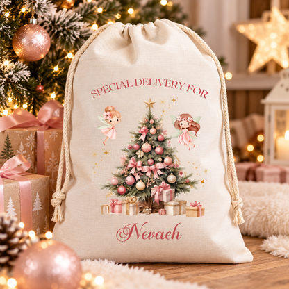 Personalised Pink Fairy Christmas Sack – Special Delivery - Medium or Large