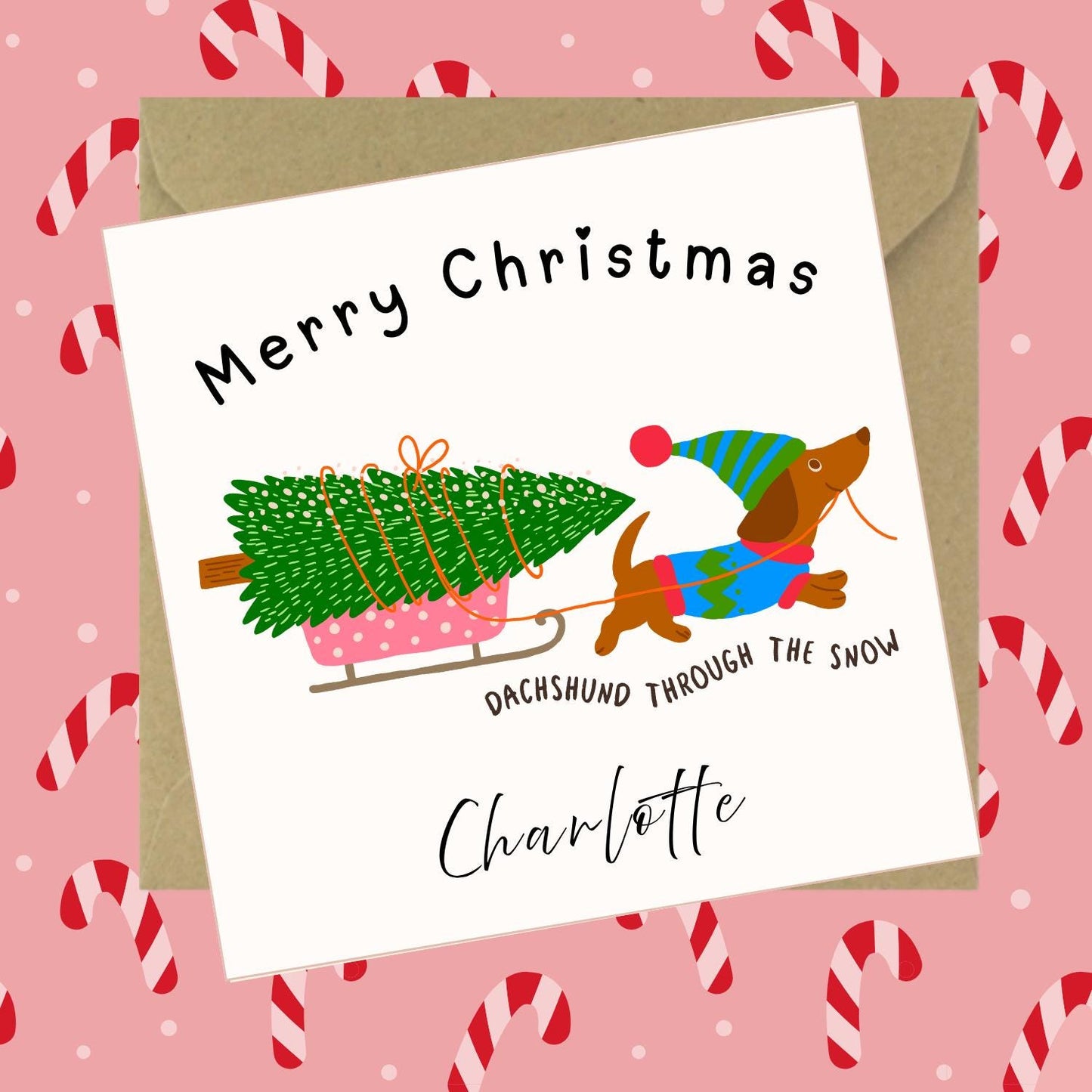Personalised Dachshund Christmas Card – Festive Sausage Dog Card