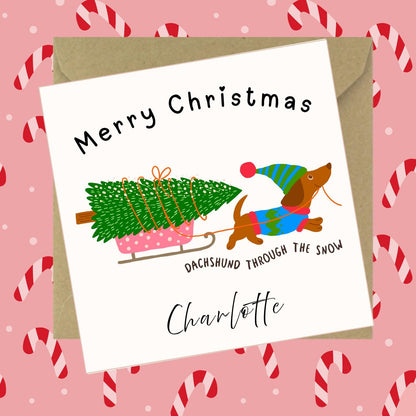 Personalised Dachshund Christmas Card – Festive Sausage Dog Card