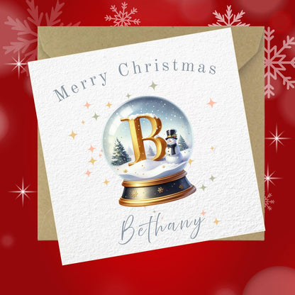 Personalised Initial Snow Globe Christmas Card: Handmade Holiday Card