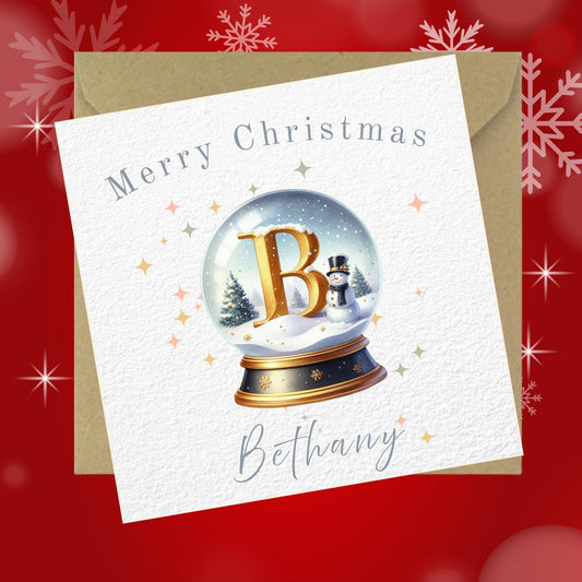 Personalised Initial Snow Globe Christmas Card: Handmade Holiday Card