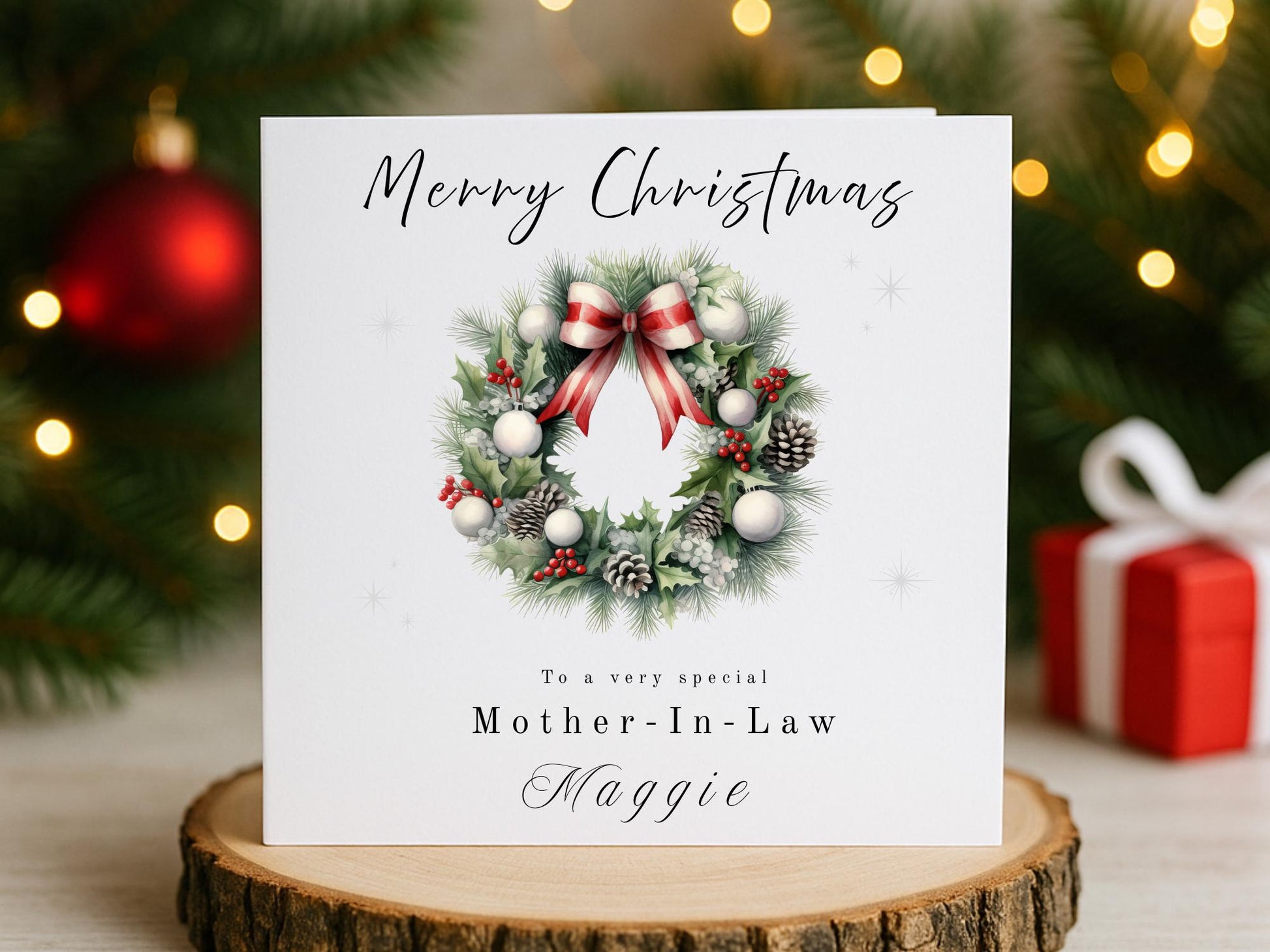 Personalised Christmas Card – Handmade Festive Wreath