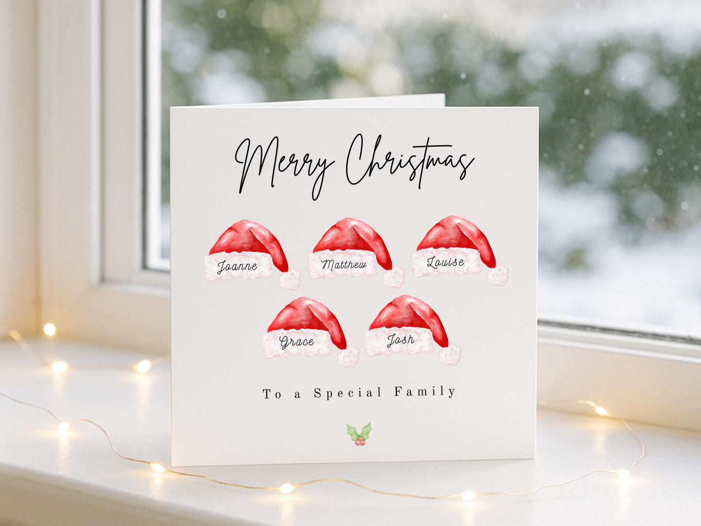 Personalised Family Christmas Card: Santa Hats
