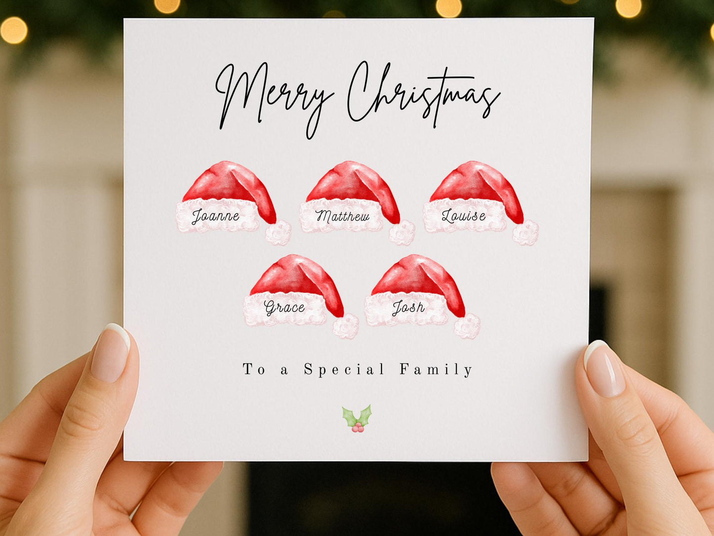 Personalised Family Christmas Card: Santa Hats