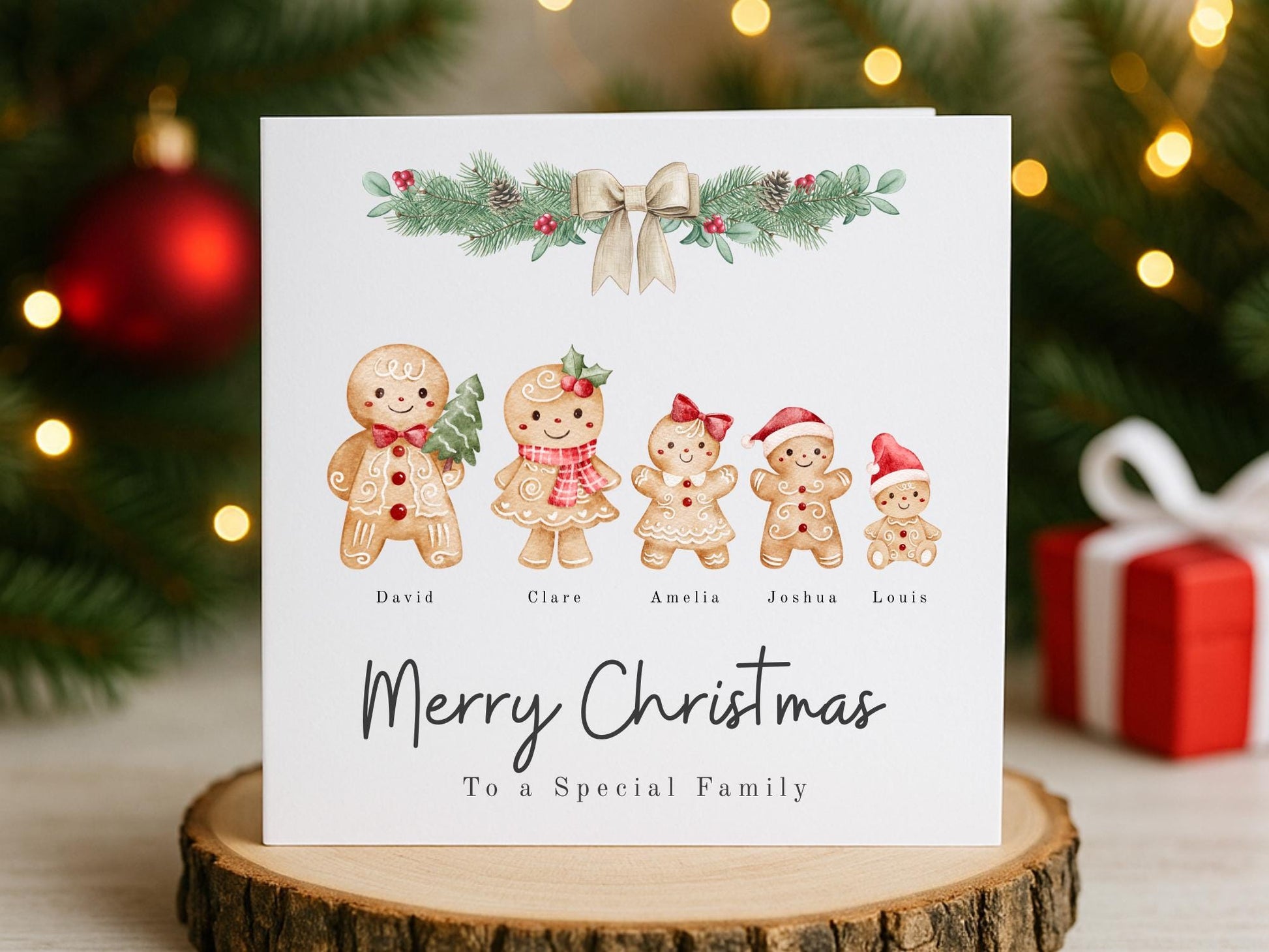Personalised Gingerbread Family Christmas Card: Custom Names Card