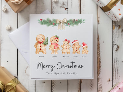 Personalised Gingerbread Family Christmas Card: Custom Names Card