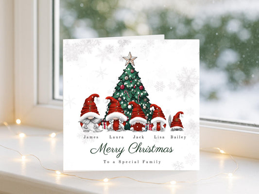 Personalised Gonk Family Christmas Card with Names
