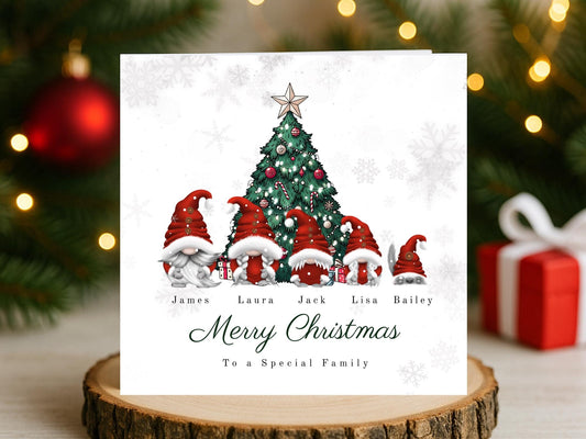 Personalised Gonk Family Christmas Card with Names