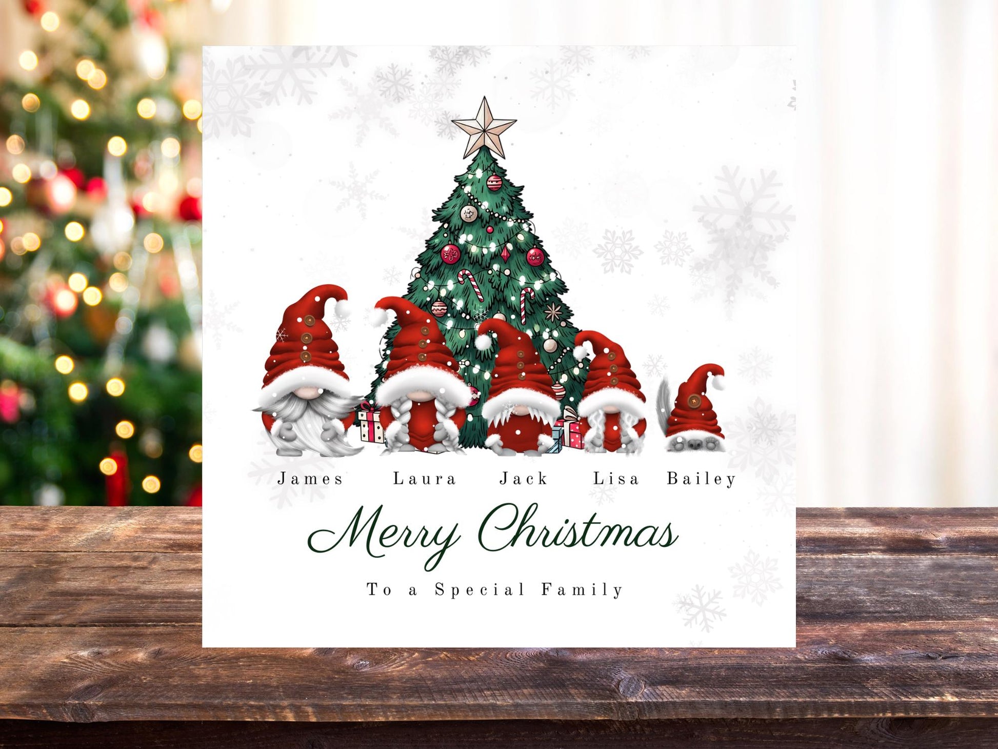 Personalised Gonk Family Christmas Card with Names