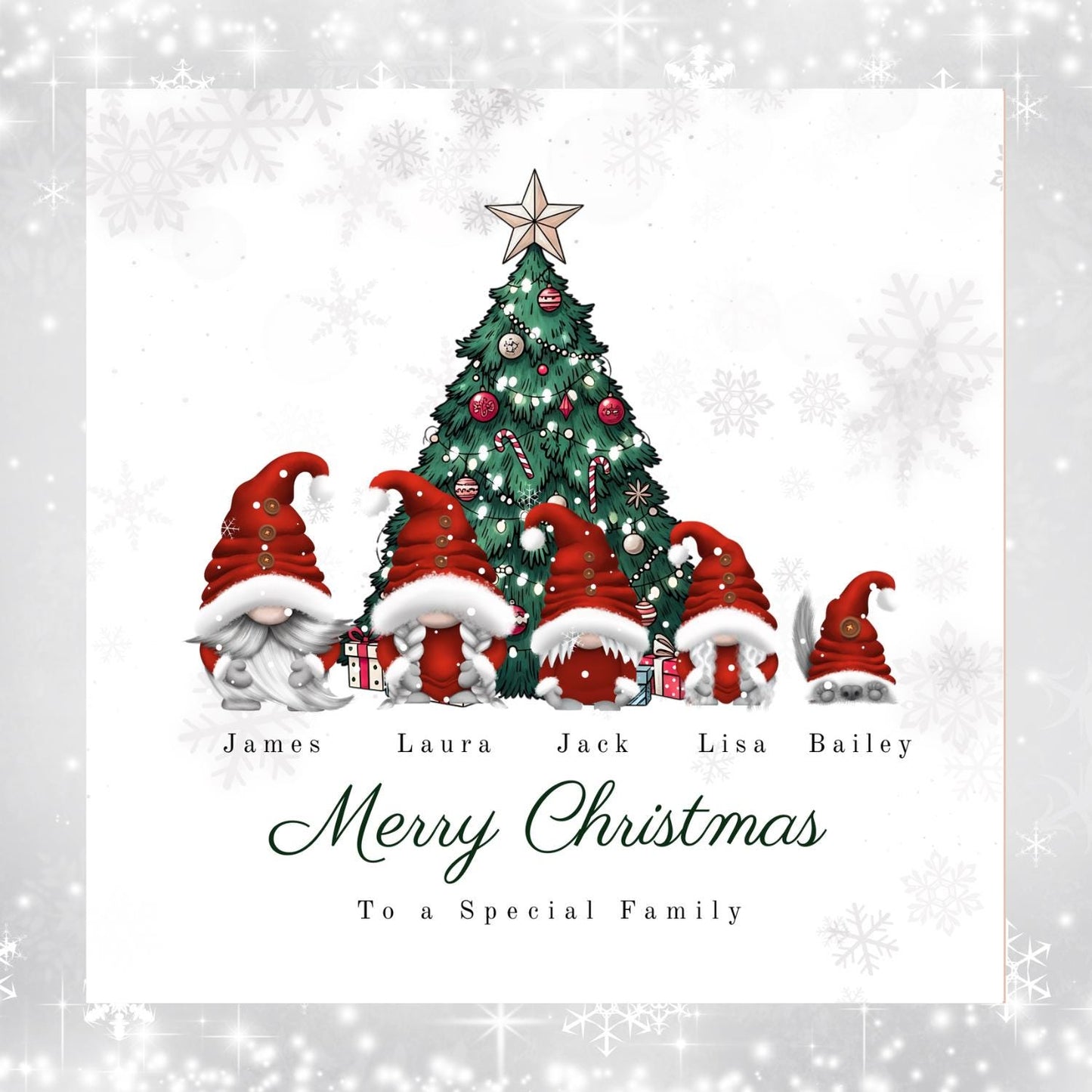 Personalised Gonk Family Christmas Card with Names